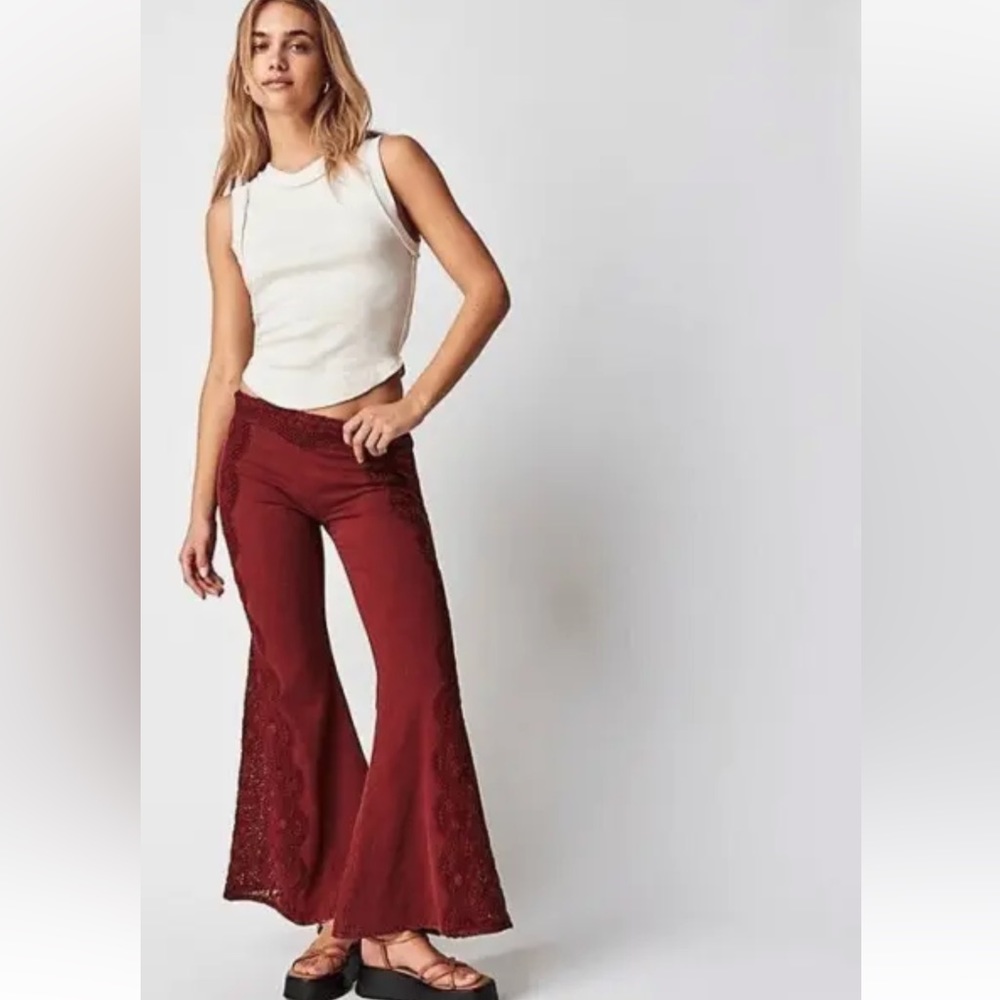 Free People Neptune's Net Crochet Flare Pants
